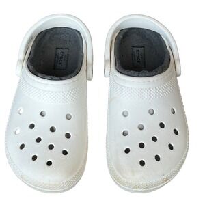 Crocs Classic Clogs White Gray Fleece‎ Lined Womens 8 Men 6